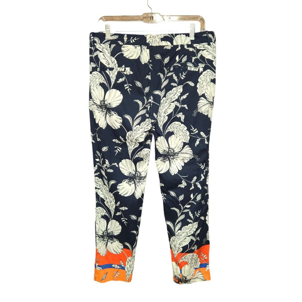 Zara‎ Womens Size 6 Pants Stretch Navy Tropical Floral Color Block Cropped Ankle - Picture 4 of 14